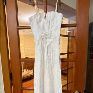 Reformation Linen Midi Dress White laced bodice Size 6